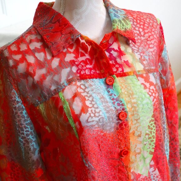 Toni Morgan Women's Size L Semi-Sheer Front Button Jacket Colorful NWOT - Picture 1 of 9